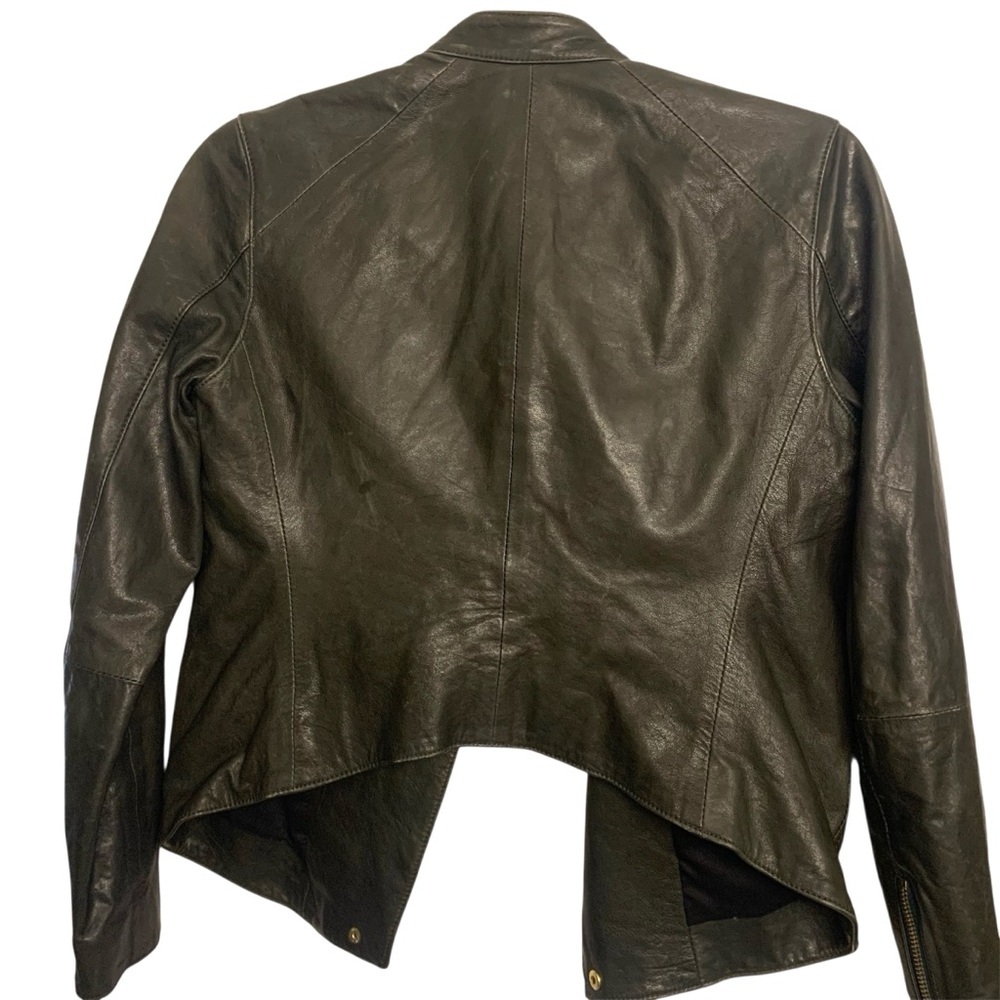Club Monaco Dark Green Lamb Leather Moto Biker Jacket Size Small - Picture 2 of 16